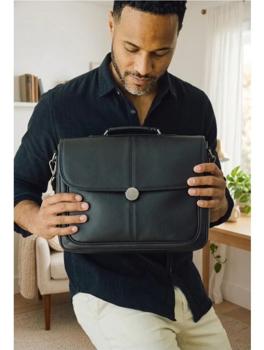🌿Vintage Dell Stylish Mens Roomy Black Leather Vintage Laptop Briefcase